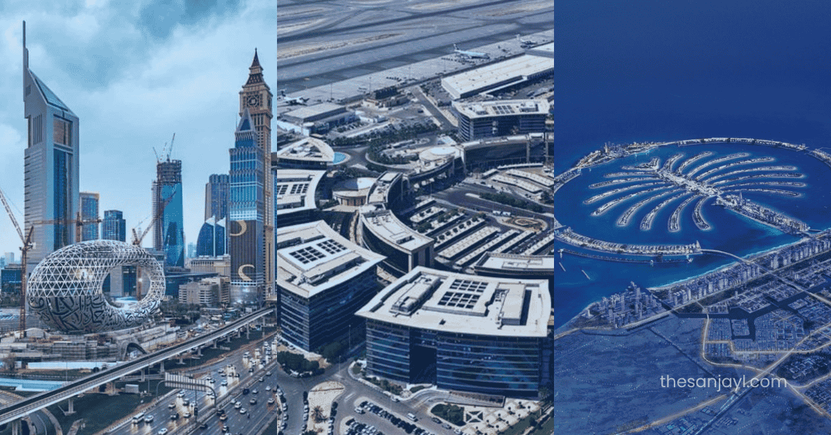 3 image collage of Main land, Free zone and off shore in Dubai to start a buisness