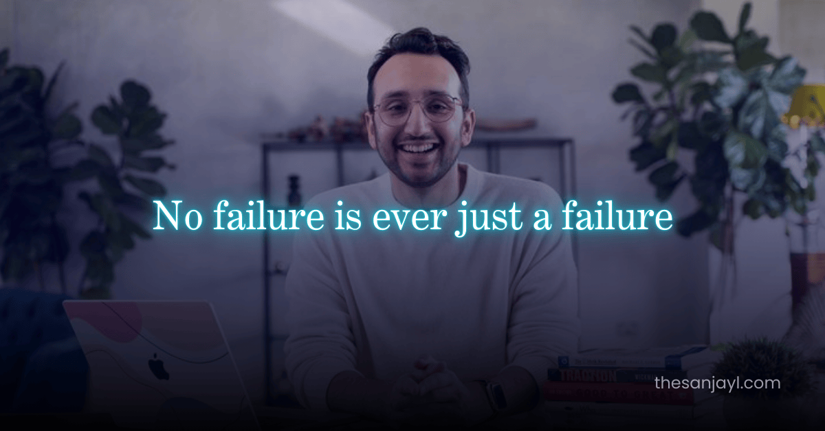 A famous YouTuber and Entrepreneur Ali Abdaal famous for productivity with famous quotes from his book "No Failure is ever just a failure"